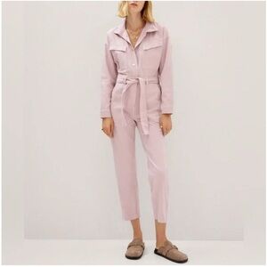 Mango Light Pink Belted Jumpsuit